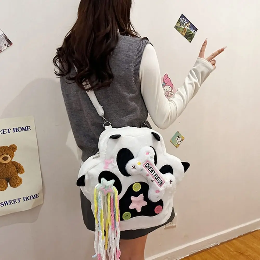 حقيبة ظهر قطيفة ذات سعة كبيرة على شكل مخلب قطة كرتونية متعددة الوظائف على شكل عظام مخلب القطط حقيبة ظهر قطيفة على الطراز الياباني