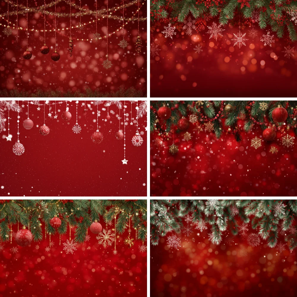 

Merry Christmas Backdrop Winter Snowflake Shining Bokeh Glitter Star New Year Red Xmas Ball Kids Portrait Photography Background