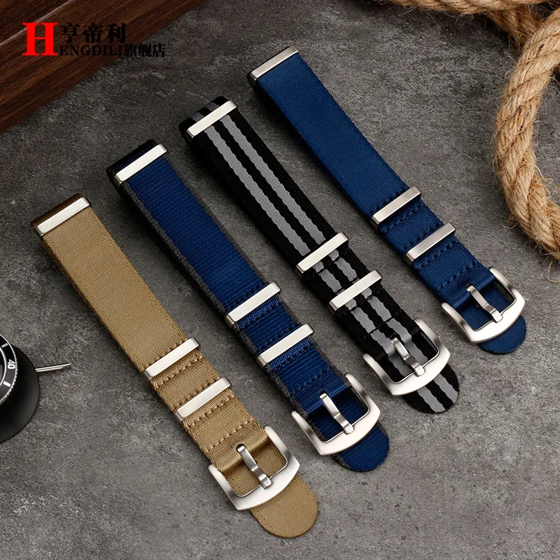 20mm 22mm Dark blue gray Khaki nylon strap Band Men\'s For Omega Seahorse mido Casio Seiko NO 5 Samsung Galaxy Sports watchband