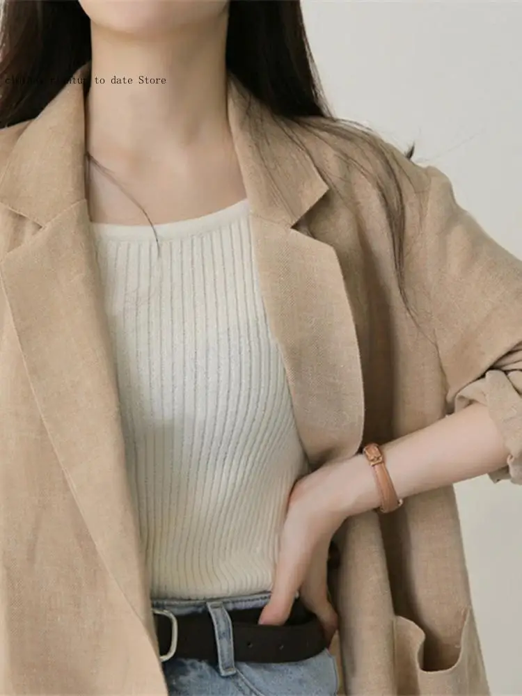 Women\'s Spring and Autumn Suit Jacket Office Commuter Thin Linen Single Button Casual Loose Cotton Linen Small Suit Jacket Women