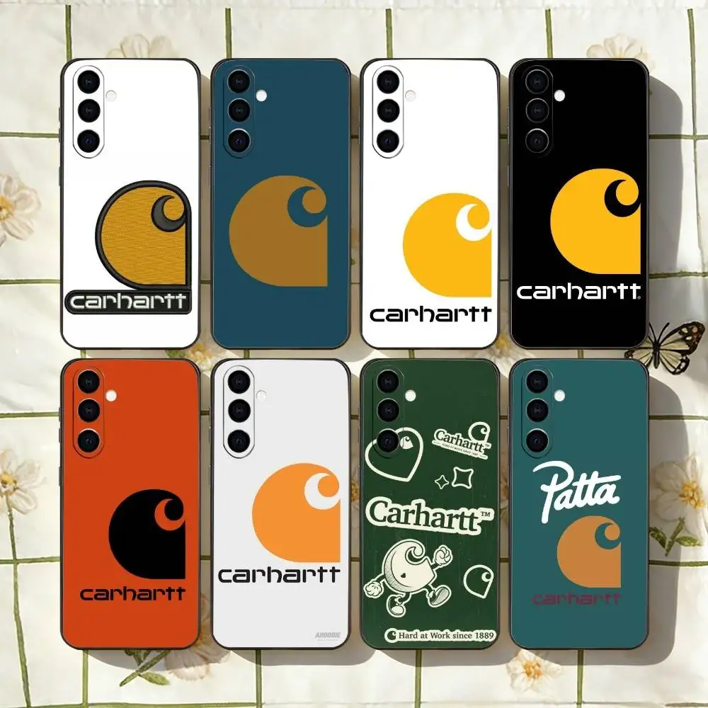 Funda de cuero con logotipo C-Carhartt para teléfono Samsung Galaxy A73,A72,A71,A70,A53,A52,A51, otras fundas negras suaves