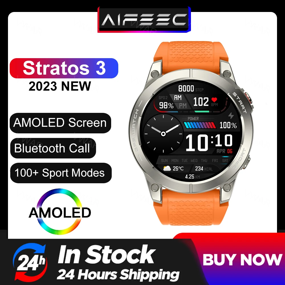 

2023 VWAR Stratos 3 GPS Premium GPS Smart Watch 1.43" Ultra HD AMOLED Display Built-in GPS Hi-Fi Bluetooth Phone Call Smartwatch