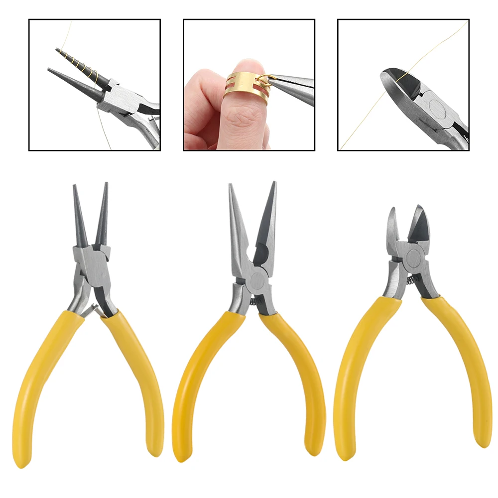 

3pcs/Set Portable 3 Styles Jewelry Pliers Tools Kit Needle Round Nose Pliers Diagonal Plier for DIY Jewelry Making Repair Tool