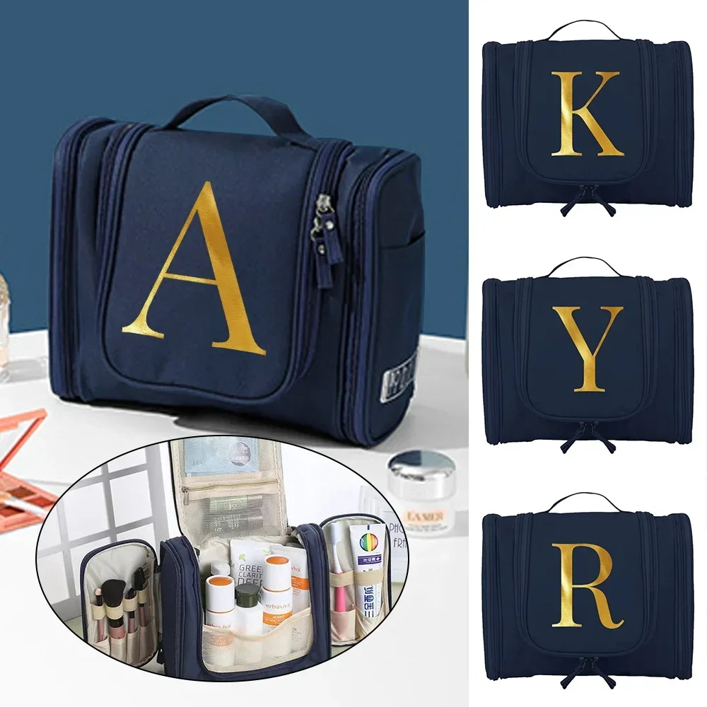 

Travel Makeup Bag Toiletry Kits Organizer Bags Hanging Unisex Washing Cosmetic Storage Make Up Cases Letter Initials Name Series