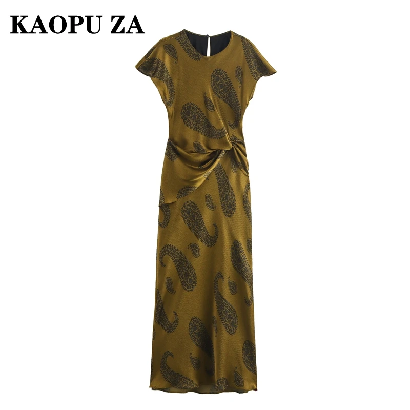 KAOPU ZA 2024 New Summer Women\'s Elegant Midi Dress Vintage Beach Skirt A-Line Casual Fashion Lady Dresses