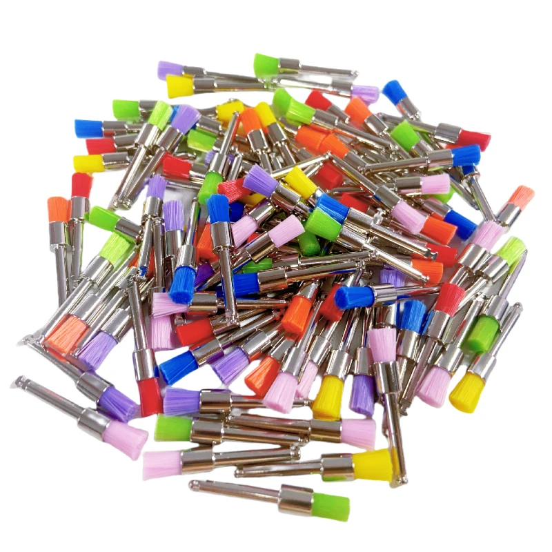 100Pcs Dental Prophy Brushes Polishing Polisher Nylon Disposable Latch Type Mixed Color Plat Used for Stain Removal and Polish