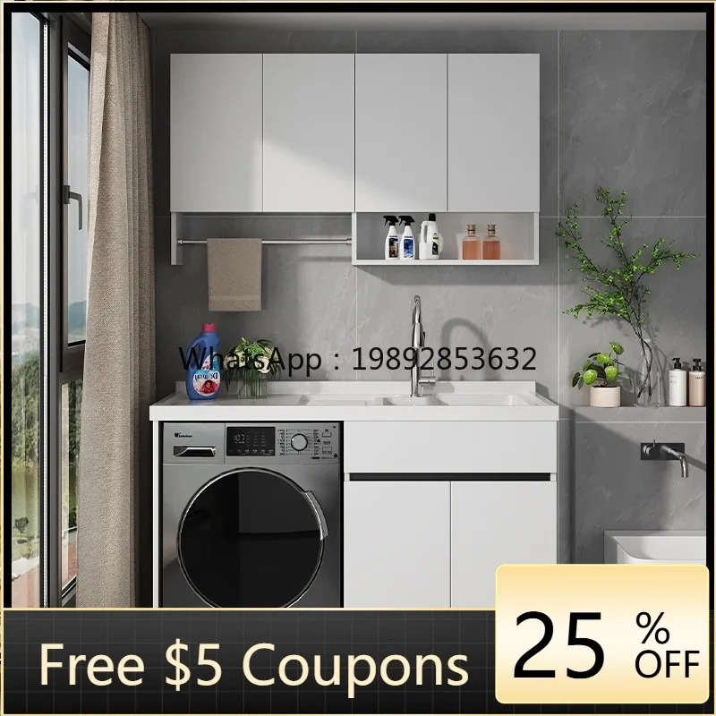 

YFY Balcony Laundry Cabinet Integrated Basin Laundry Sink with Washboard Drum Washing Machine Cabinet Bathroom Cabinet Set