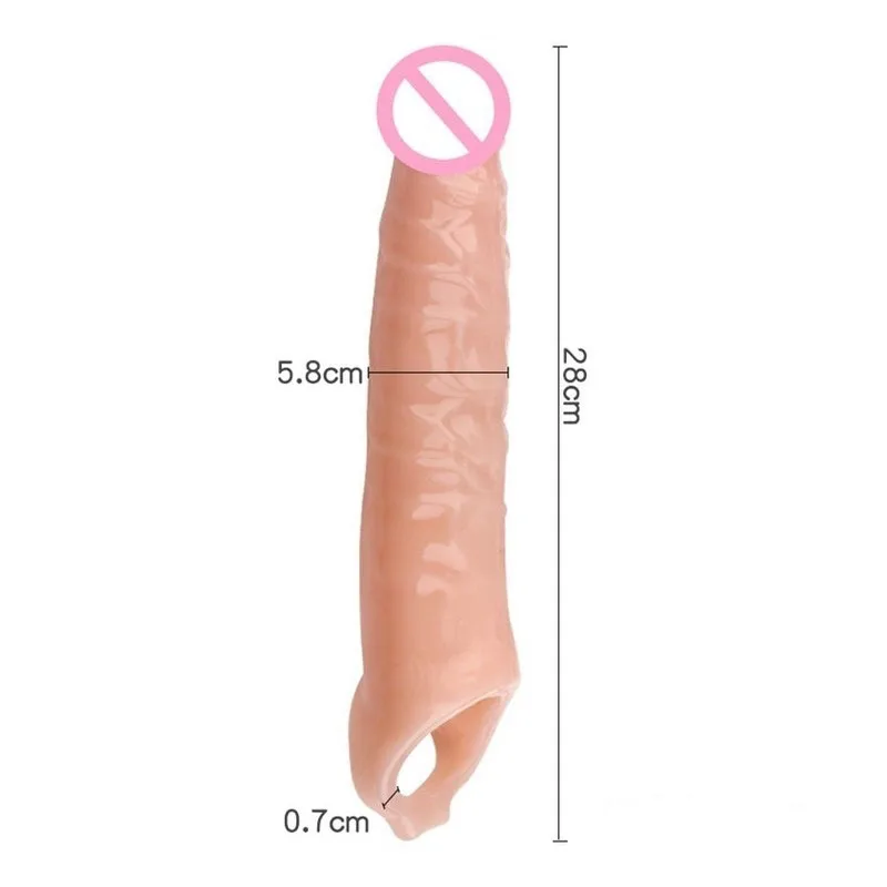 Male Lengthen Reusable Realistic Penis Sleeve Extender With Ball Loop Sex Toys Silicone 11inch