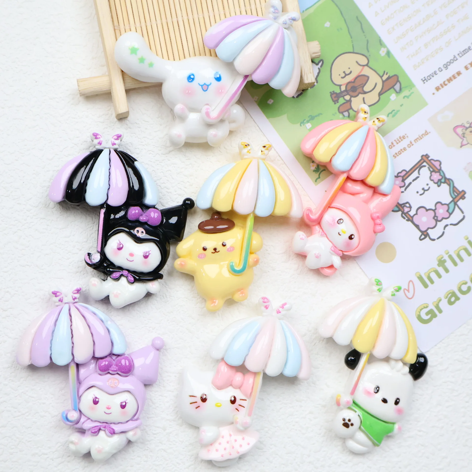 2 pçs dos desenhos animados grande guarda-chuva sanrio resina flatback cabochões artesanal caso do telefone móvel encantos hairpin material de jóias