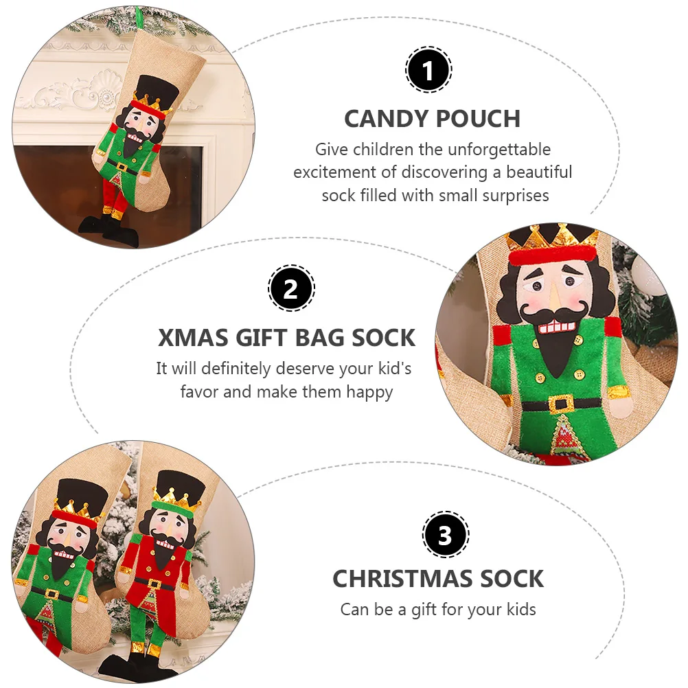 

Christmas Sock Gift Bag Decorations Holiday Xmas Socks Pouch Tree Nutcracker Soldier Stocking Present Container