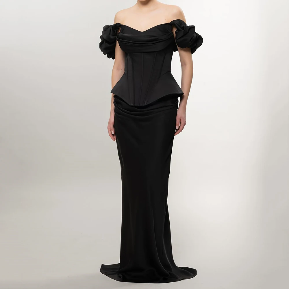 

Women's Mermaid Evening Dresses Floor-length Off The Shoulder Sleeveless Prom Gown Fashion Backless Lace-up Customized Gowns