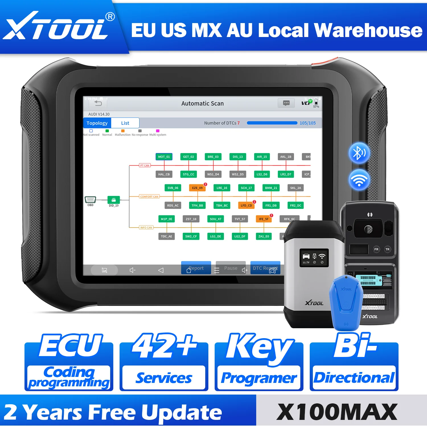 

XTOOL X100 MAX V2.0 Key Programming Tool Automotive Diagnostic Scanner 2 Years Free Update Topology With KC501 Key Programmer