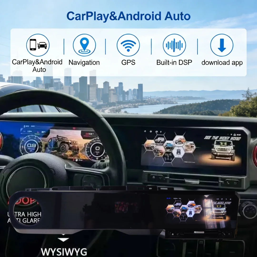 

12.3-дюймовый + 12.3-дюймовый сенсорный экран, автомобильная магнитола с CarPlay для JEEP WRANGLER 2018-2022, LCD Android мультимедийный плеер, GPS, стереосистема, 4G