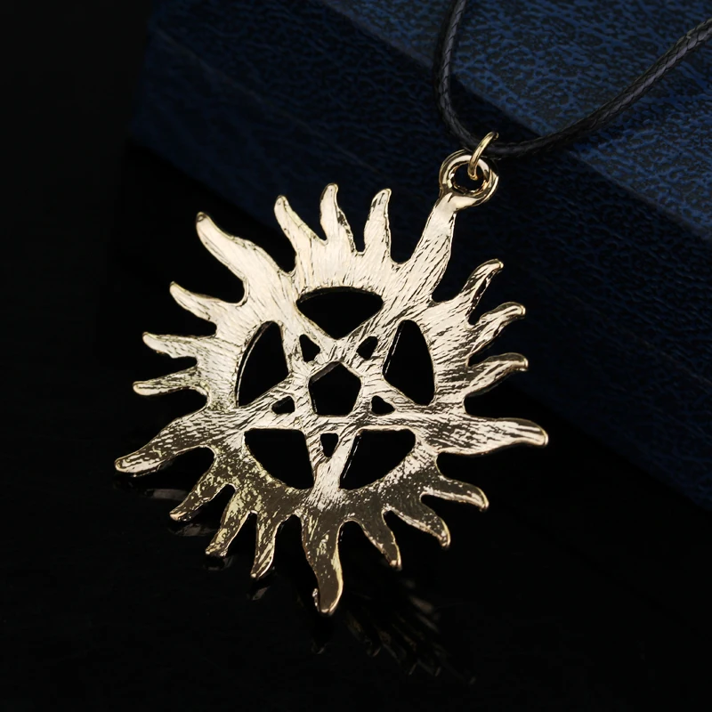 Retro Movie Supernatural Necklace Pentagram Pentacle Castiel Angel Wings Vintage Antique Silver Color Pendant Amulet Jewelry New