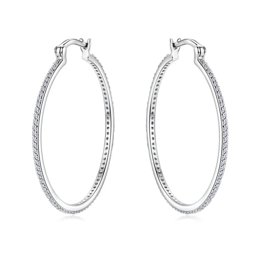 

Linkerlove S925 Silver Hoop Earrings D Color Moissanite Stud Earrings 18K White Gold Plated 30Mm 40Mm Large Earrings for Women