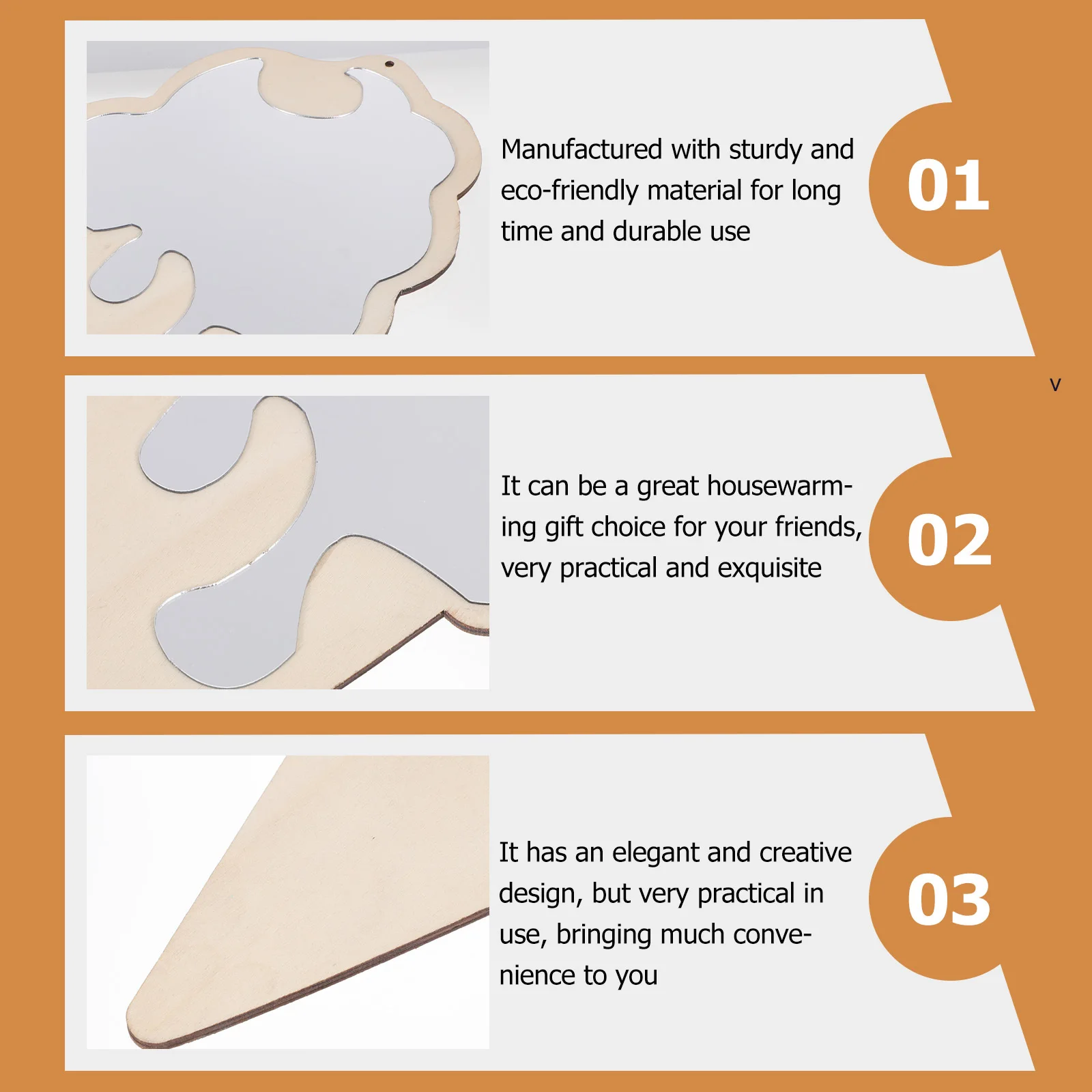 

1pc Ice Cream Shape Mirror Clear Wooden Decorative Artistic Picture Taking Portable Outdoor Home Dresser Compact Unique