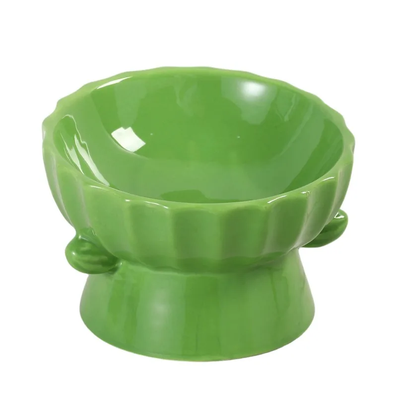 1 unidad de comedero de cerámica con forma de cactus para mascotas, elevado para proteger el cuello, para comida y agua de gatos y perros, antideslizante y fácil de limpiar, para animales pequeños.