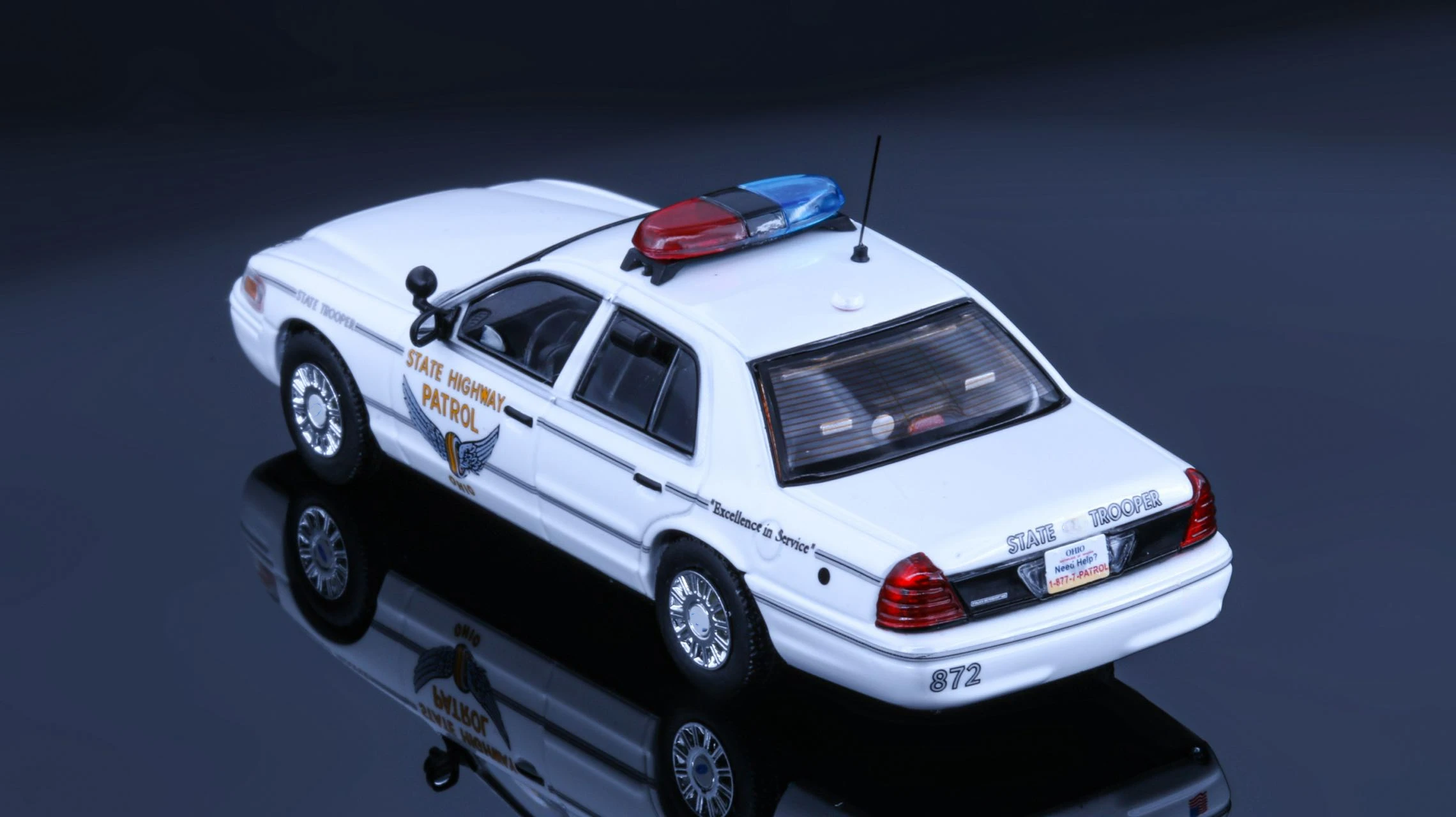 Rollin 1:64 Scale Crown Victoria Police Interceptor Ohio State Highway Patrol CV Excellence in Service Diecast Model