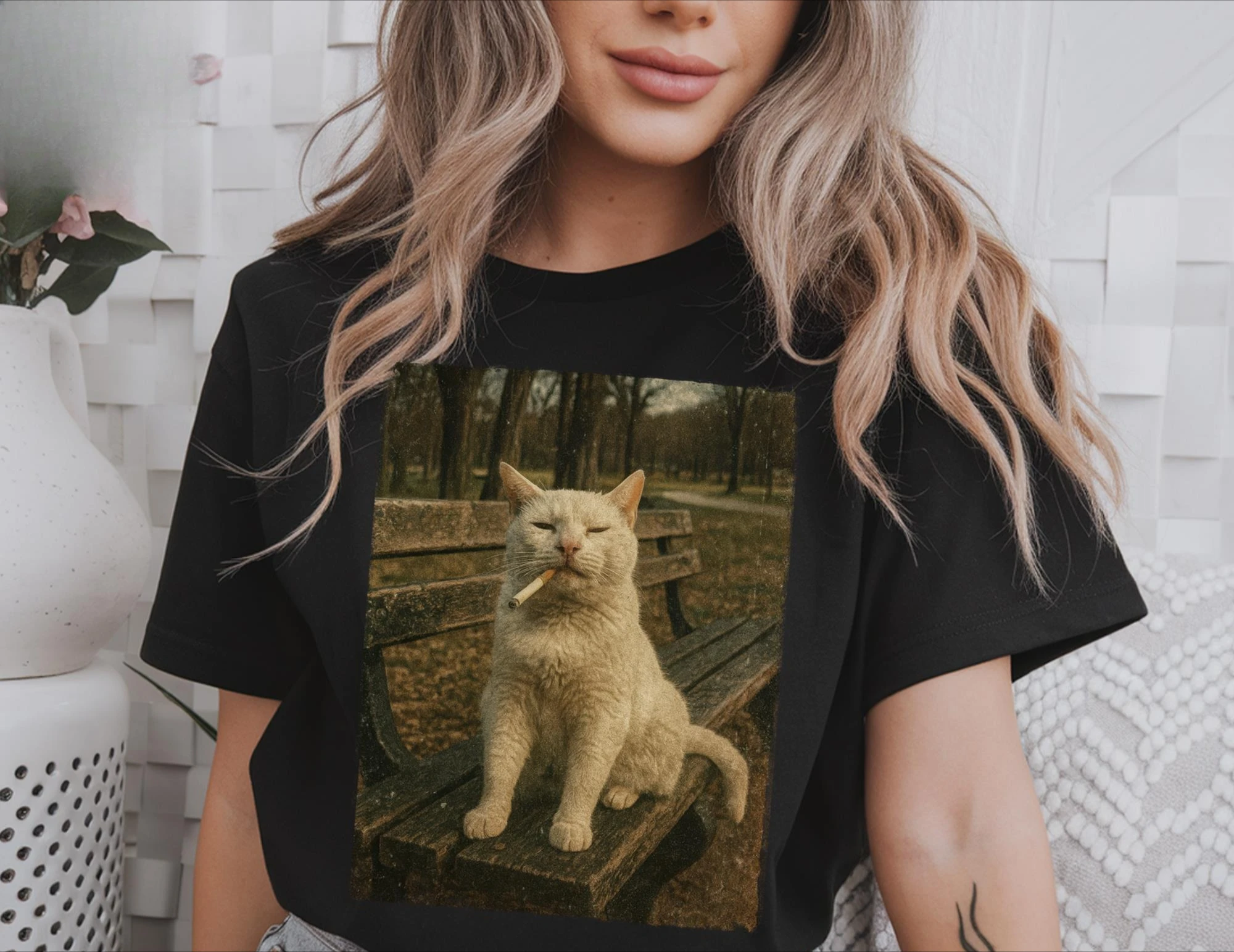 

Western Cat Graphic Printing Summer Luxury Brand Cotton Men's and Women's T-Shirts Short Sleeves Street Fashion Trend Clothing