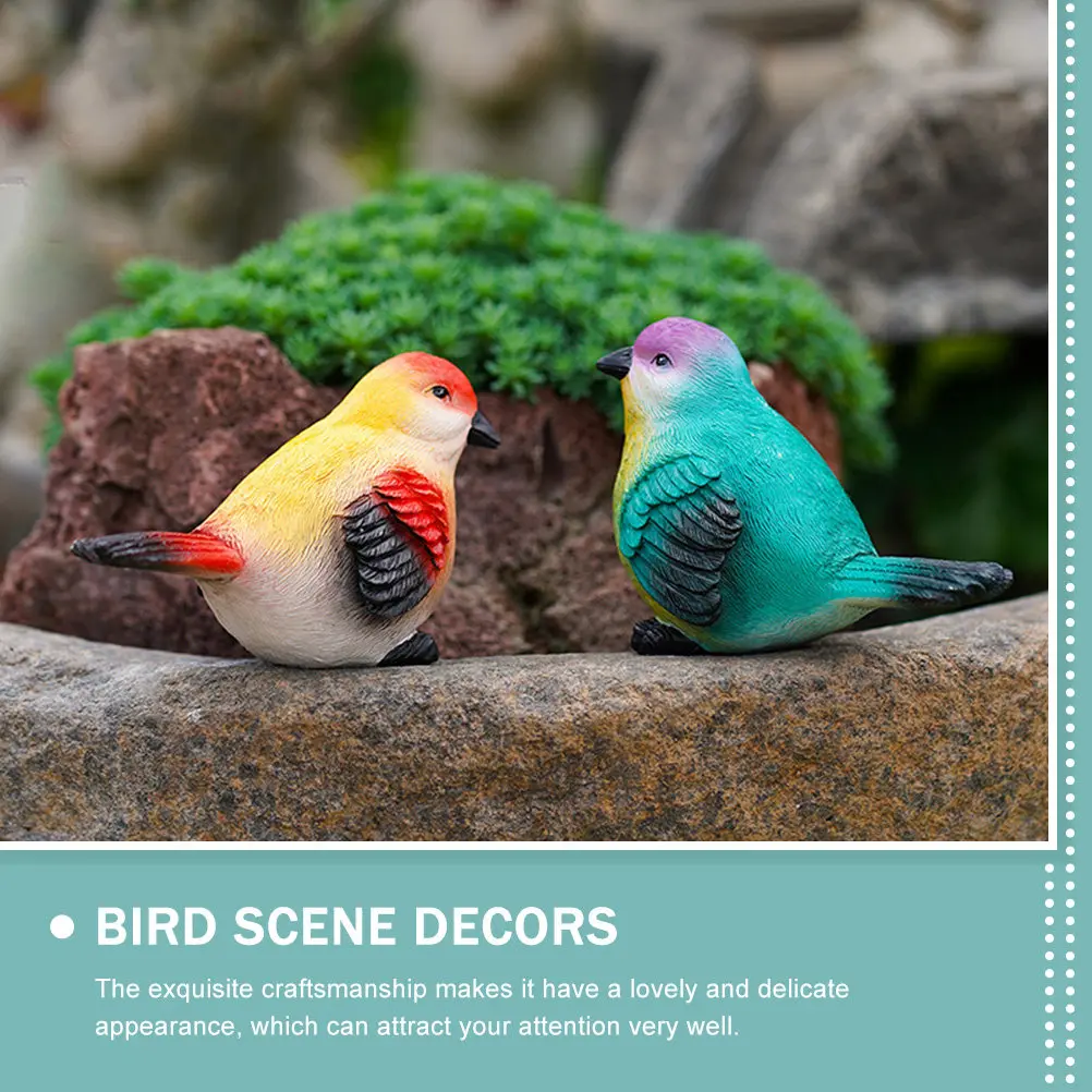 2Pcs Resin Bird Ornaments Small Garden Decorations Natural Lifelike Bird Adornments Yard Accessories Decorative Resin Craft