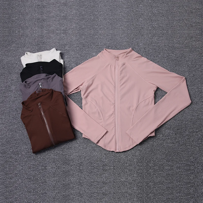 

Новый высококачественный Кардиган со стоячим воротником телесного цвета из нейлона дышащая уличная куртка с длинным рукавом для фитнеса и йоги