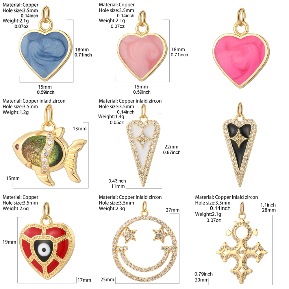 Lovely Hearts Fish  Charms Diy Earrings Bracelet Necklace Accessories Gold Color Charms for Jewelry Making Supplies Designer