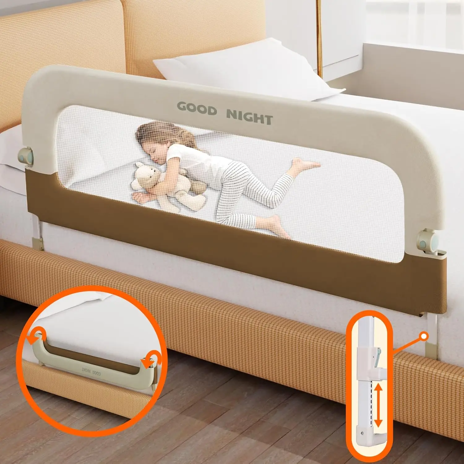 

Bed Guard Rail for Toddlers 59in Adjustable Height Folding Portable Bed Railing for Crib Twin Bunk Full Queen King Bed