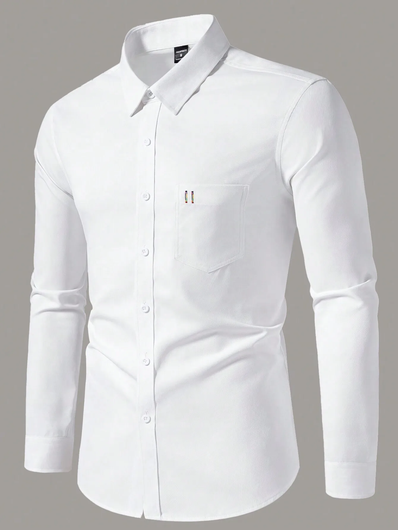 

Men's Slim Fit White Long Sleeve Button Up Shirt with Chest Pocket