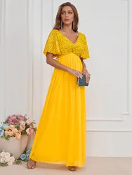 Vestidos Para Mujer Long Evening Dress Elegant Womens Party Dresses Christmas Gifts Dress In Yellow Sequin Christmas Dress