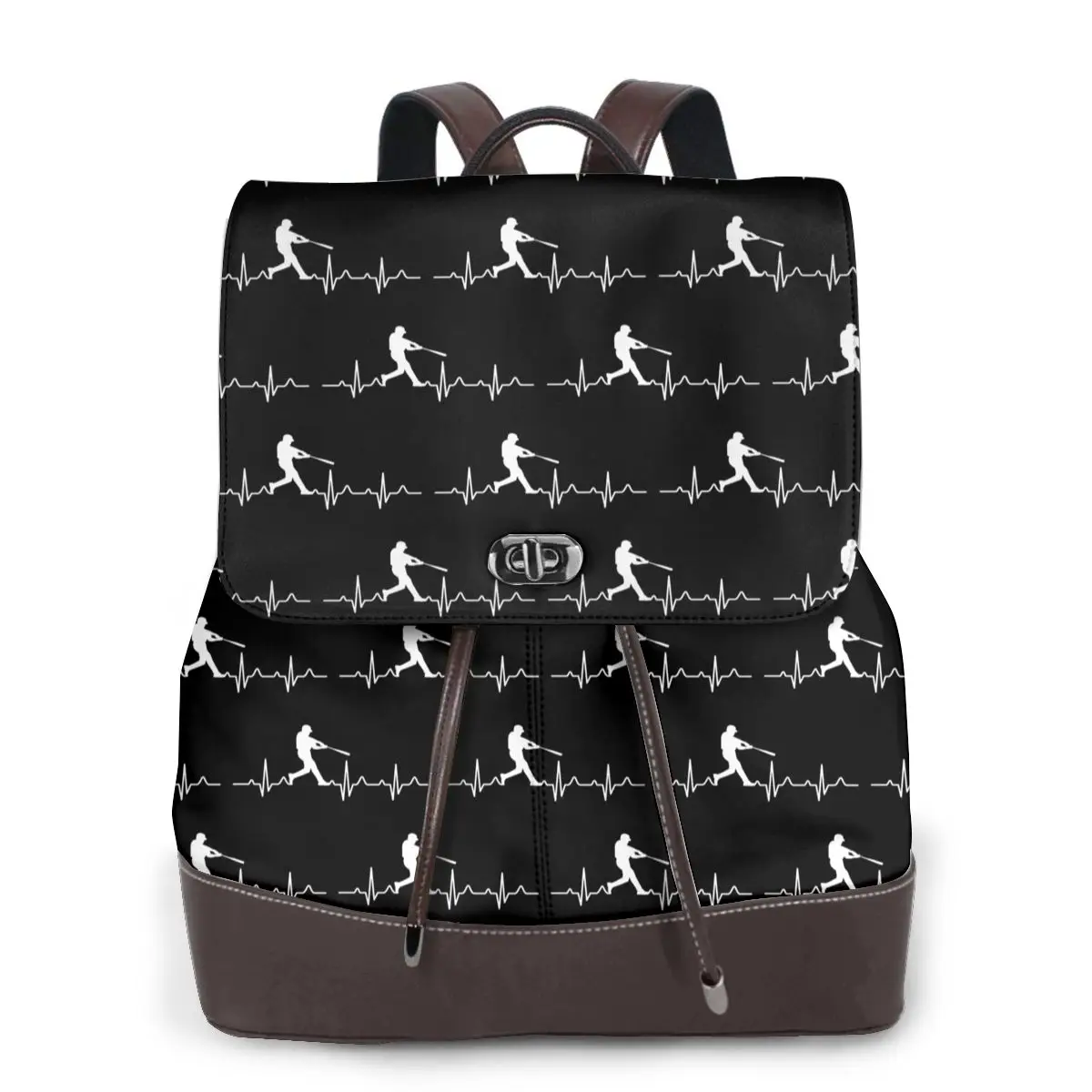 Baseball Player Heartbeat Bookbag School Student Bags Hiking Travel Daypack for Women Fashion Derma Backpack