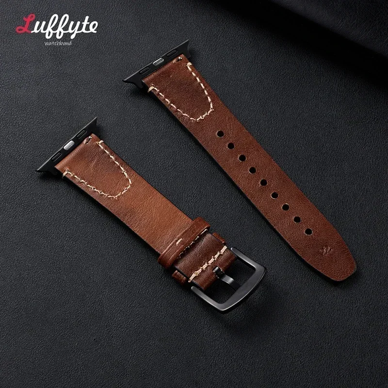 حزام جلدي ريترو لساعة أبل 1-10 Ultra SE 2 حزام معصم لساعة IWatch 38 40 41 42 44 45 46 49 مللي متر سوار معصم للرجال