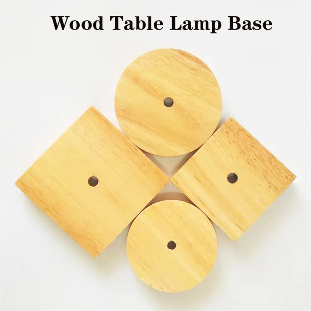 Wood Table Lamp Base, High quality Round/Square 100/120/150mm Solid Wood Display Lamp Base Light Parts Stand for DIY Table Lamp