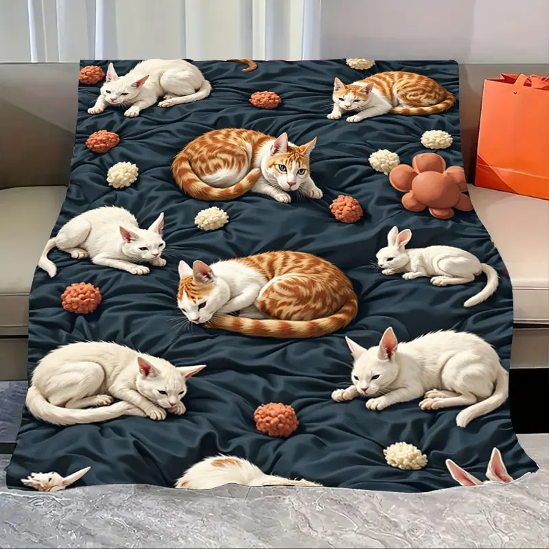 

1 шт. фланелевое одеяло с принтом милых кошек и мышей, мягкое уютное одеяло для домашнего декора