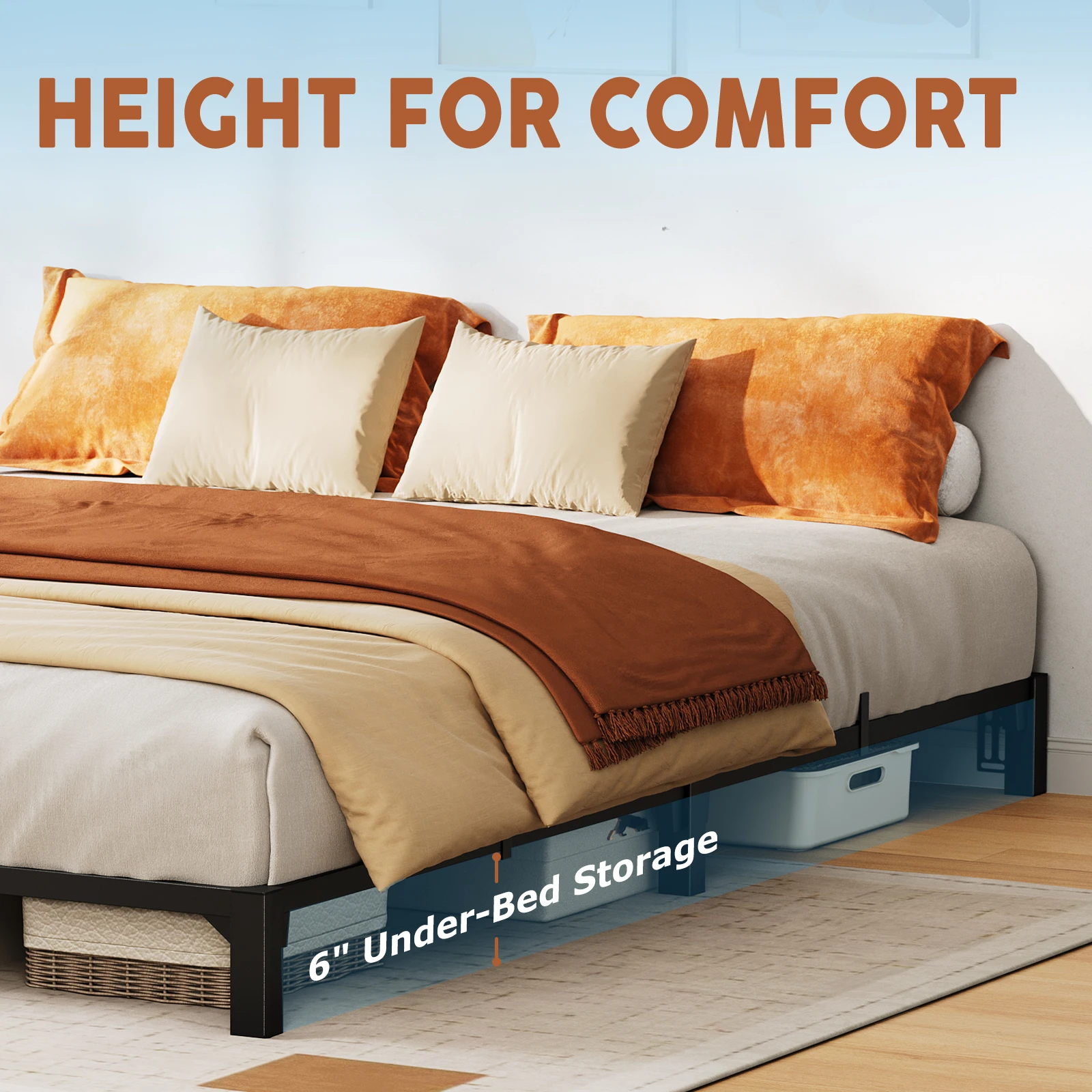 Noise Heavy-Duty Metal Platform Bed Frame with Steel Slats, Noise-Free, No Box Spring Needed, Tool-Complimentary Installation, Underbed Storage, 800 lb Capacity, Black - 10-14 Inch Height - Aliexpress Deal