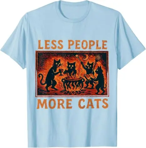 Vintage Less People More Cats T-Shirt Y2k Horror Lustige Introvert-Katzen-Bekleidung Humor Einzigartige Gothic Mystical Witchcraft T-Shirt-Kleidung – Detail 13