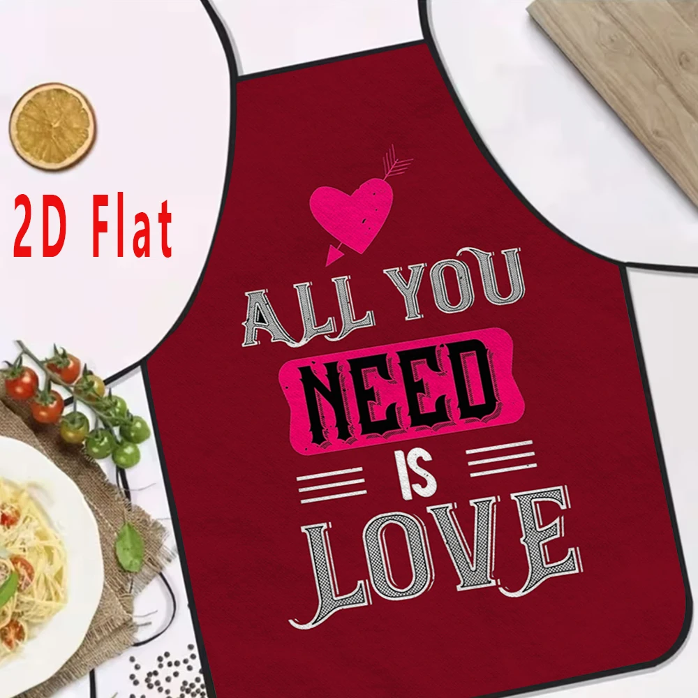 Multiple sizes Heart-shaped Text Print Apron,  Kitchen and Restaurant Apron, BBQ Apron, Durable and Easy to Clean