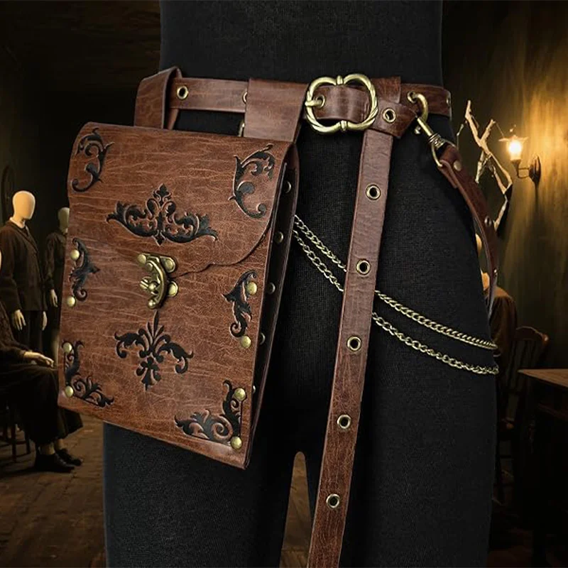 2pcs-renaissance-retro-waist-bag-viking-warrior-role-playing-unisex-halloween-larp-medieval-diy-belt-with-detachable-chain-and-l