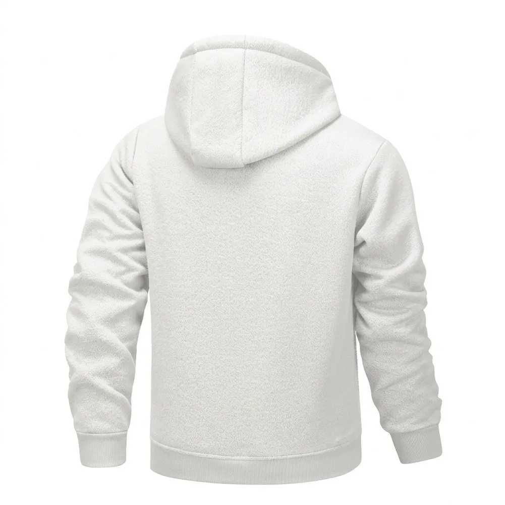 Men's Hooded Fleece Jacket Solid Color Thickened Casual Sportswear Long Sleeve Hoodie for Autumn and Winter Use