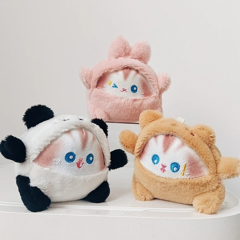 Cartoon Cute Cross-dressing Cat Egg Plush Key Ring Lovely Cat Dolls Children's Student Backpack Decoration Charms Birthday Gift