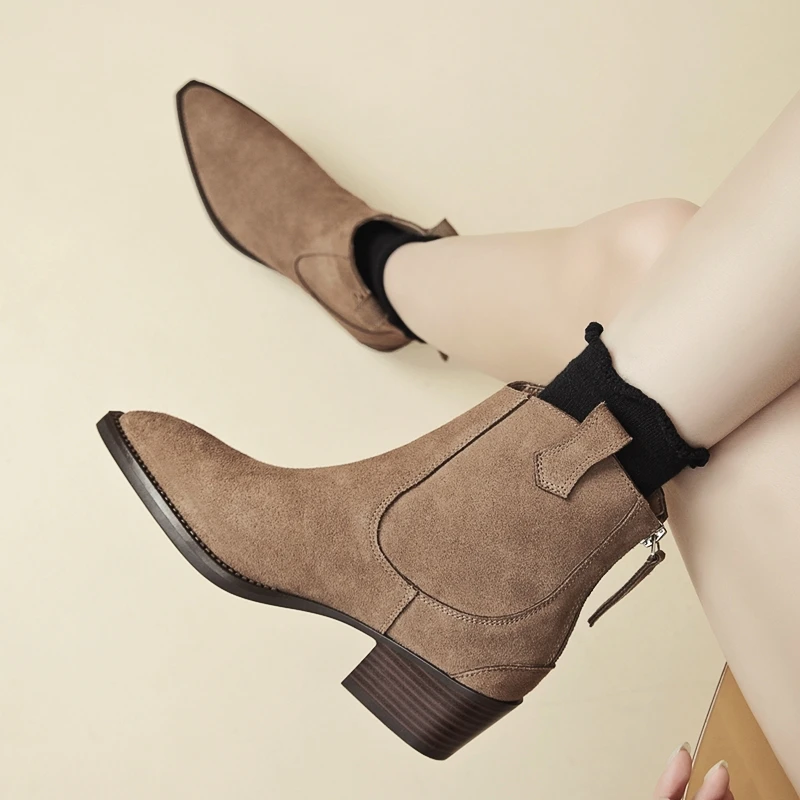 AIYUQI Damen-Stiefeletten 2026, neue Western-Cowboy-Stiefel mit spitzer Zehenpartie und Reißverschluss für Damen, Arbeitsstiefel mit Blockabsatz für Damen – Detail 8