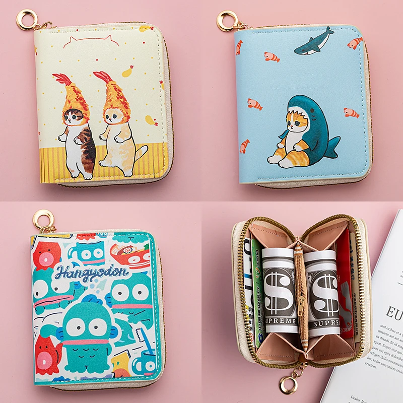 

Новый короткий кошелек с героями мультфильмов, женский милый кот, акула, сумка для кредитных карт, маленькая молния, анимационный кошелек для монет, мини-кошельки для девочек