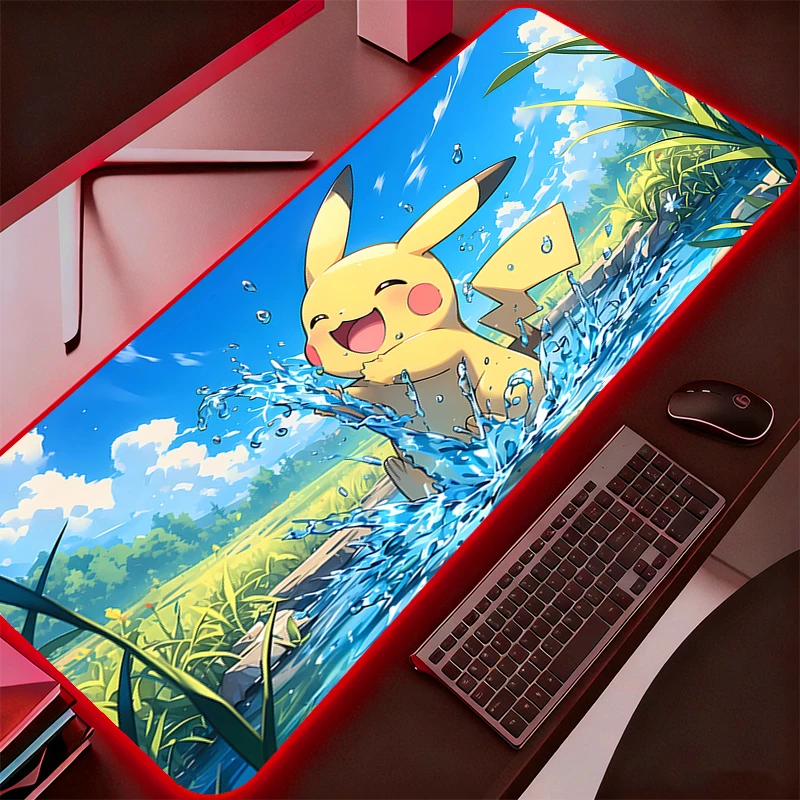 

Большой светодиодный коврик для мыши XXL с Покемоном Пикачу, RGB-подсветкой, для геймеров, аниме-дизайн, для клавиатуры и ноутбука