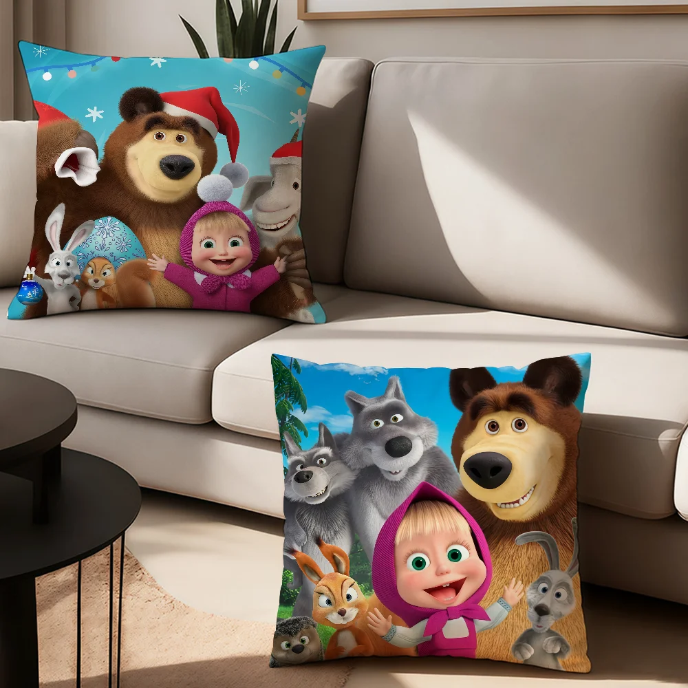 Cartoon M-masha and the B-bear Pillow Case Office Cushions Suitable For Sofa Car Bedroom Decorative Cushion Cover