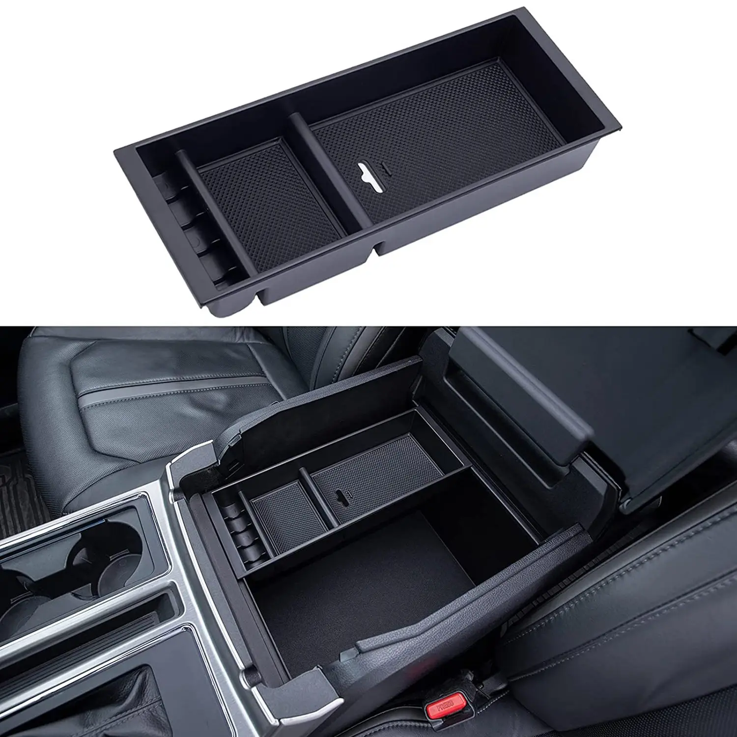 Center Console Organizer Compatible with Ford F150 2015-2020 Armrest Insert Accessories ABS Pallet Storage Box Container