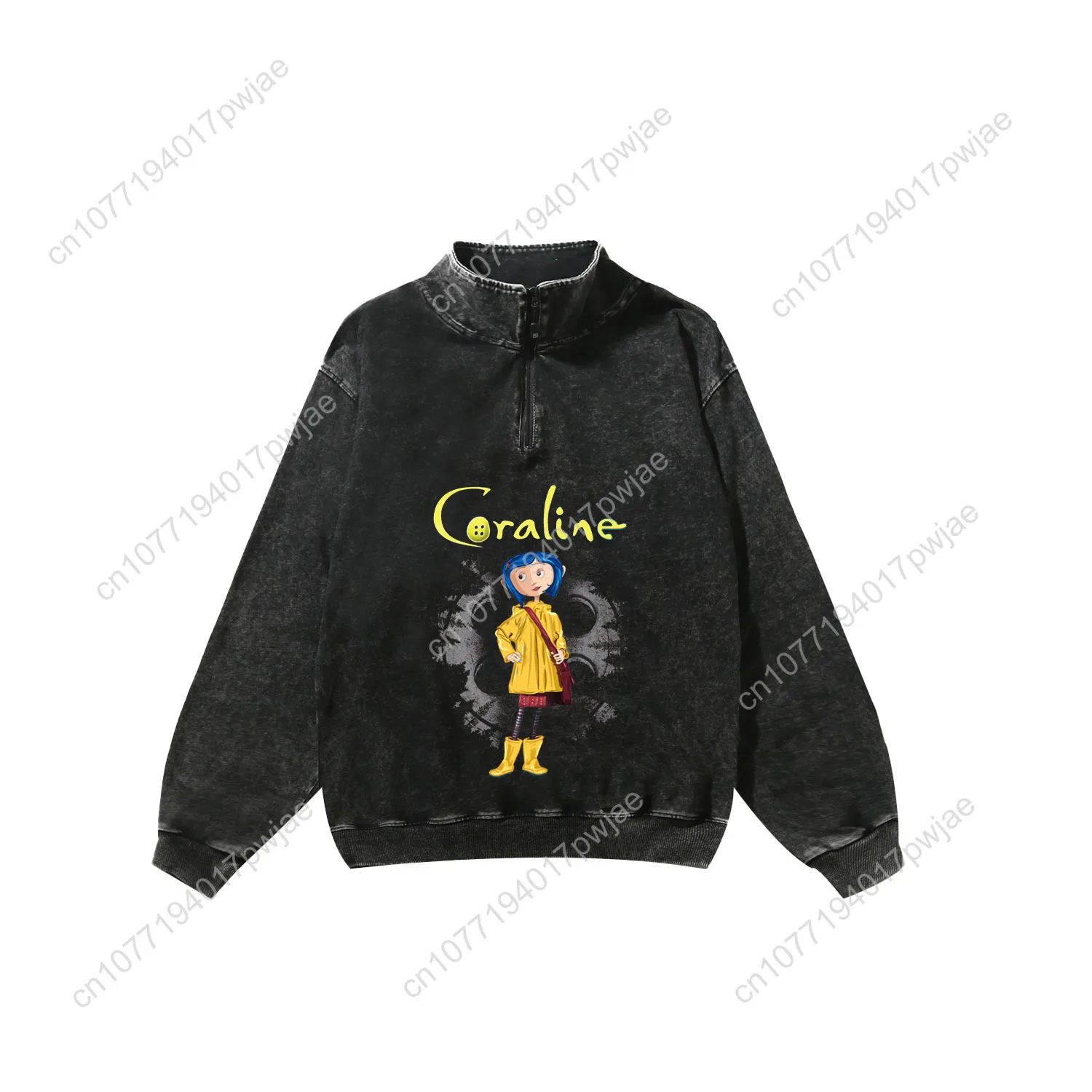 Coraline cartoon movie Custom Retro Sweatshirt Mans Womans Half Zipper Vintage Sweat Shirt Photo Custom Made Tops