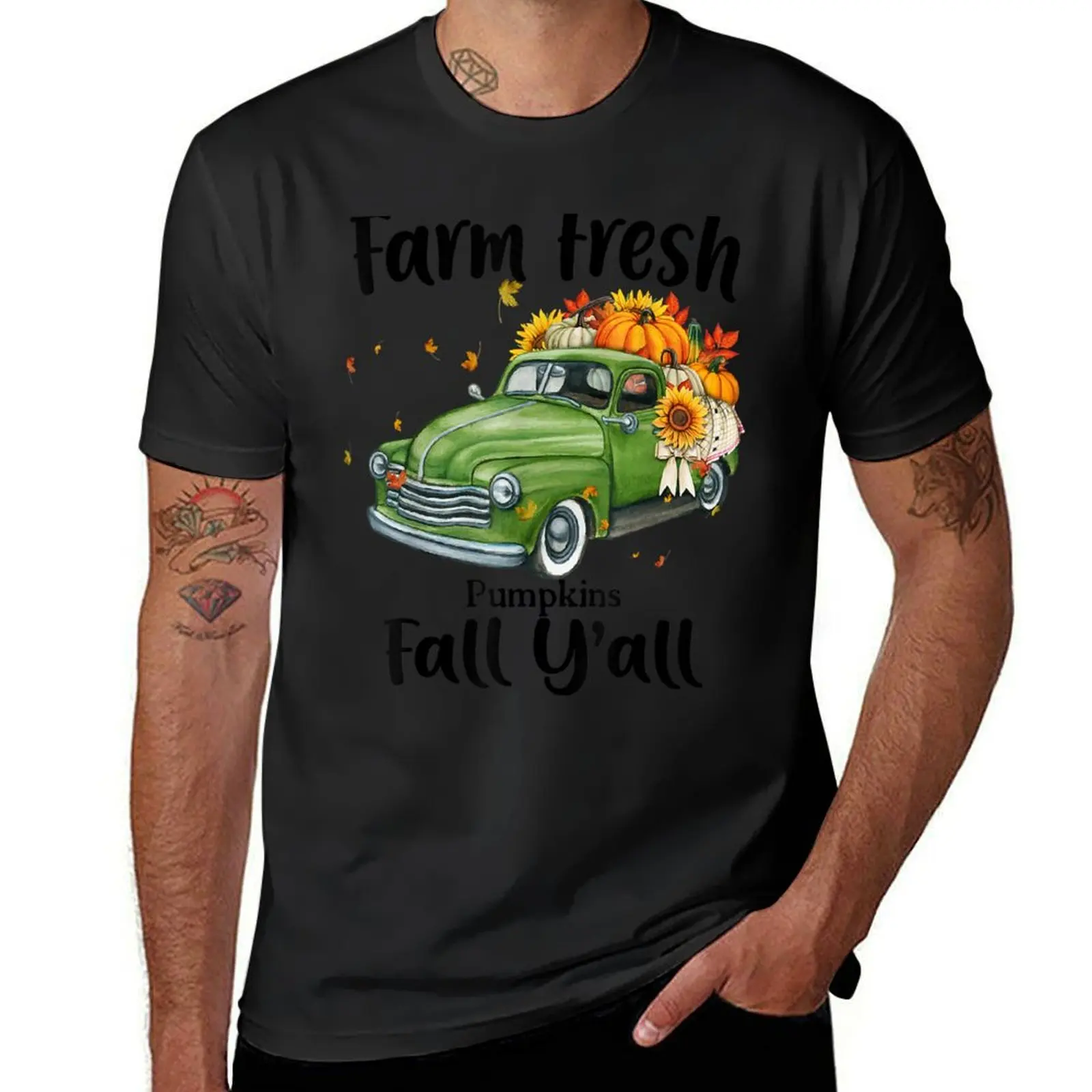 

Fall Y'all Truck Pumpkin Sunflower Autumn Fall Thanksgiving T-shirt cute clothes customs plain black t shirts men