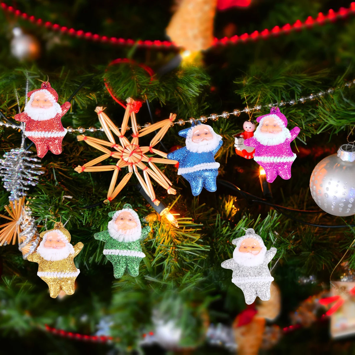 

12Pcs Adorable Santa Christmas Pendant Decorations Durable Plastic Hanging Ornaments for Home Party Living Room