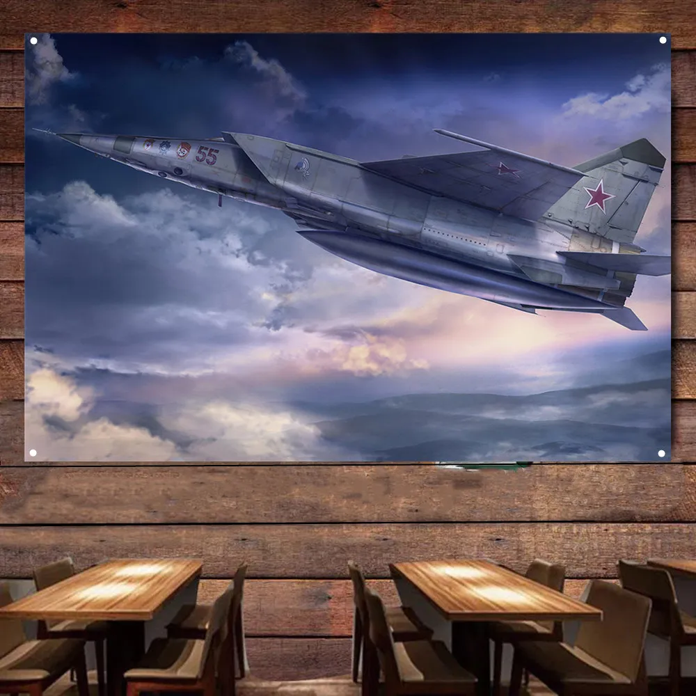 MiG-25 & MiG-27 Fighter Jet Airplane Flag Banners Soviet Strike Aircraft Military Poster Wall Art Tapestry Home Decor Painting
