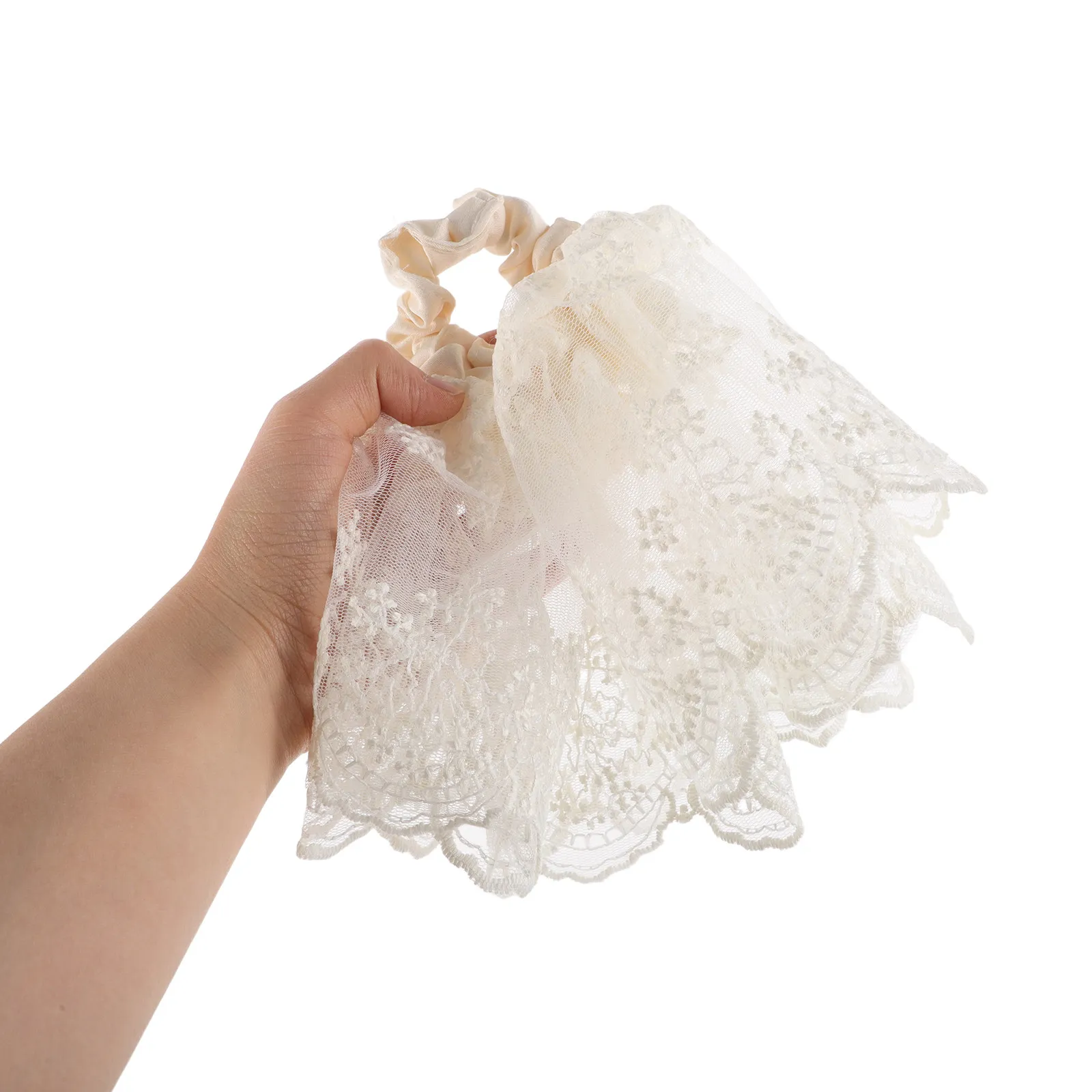 Double-Layer Lace Hair Scrunchy Soft Elastic French Style Ponytail Holder for Women Low Bun Hair Accessories for