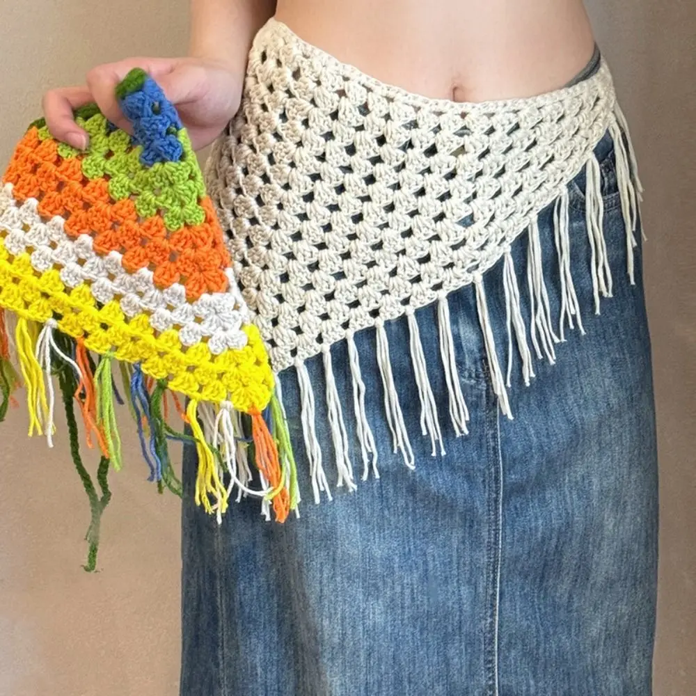 Hollowing Out Triangle Headscarf 손으로 짠 보헤미안 삼각형 스카프 타이 스트랩 다기능 사용법 민족 스타일